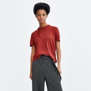 ‼️SOLD✅ ZARA T-SHIRT WITH TIE COLLAR